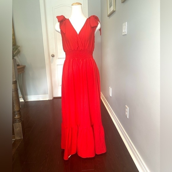 Tie Shoulder Ruffle Hem Maxi Dress - Size L - Picture 3 of 15